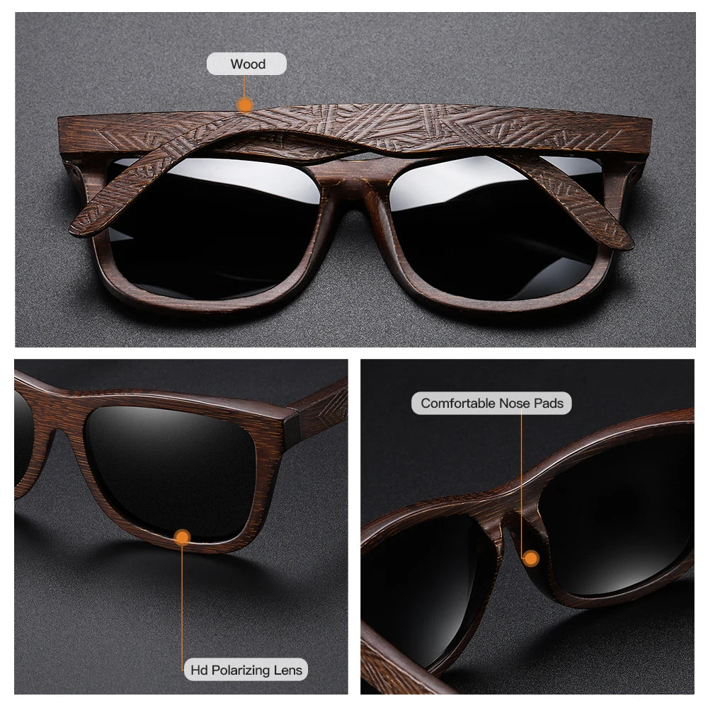 Polarized Bamboo Engraved Sunglasses