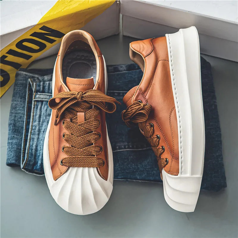 Wave Sole Leather Sneakers