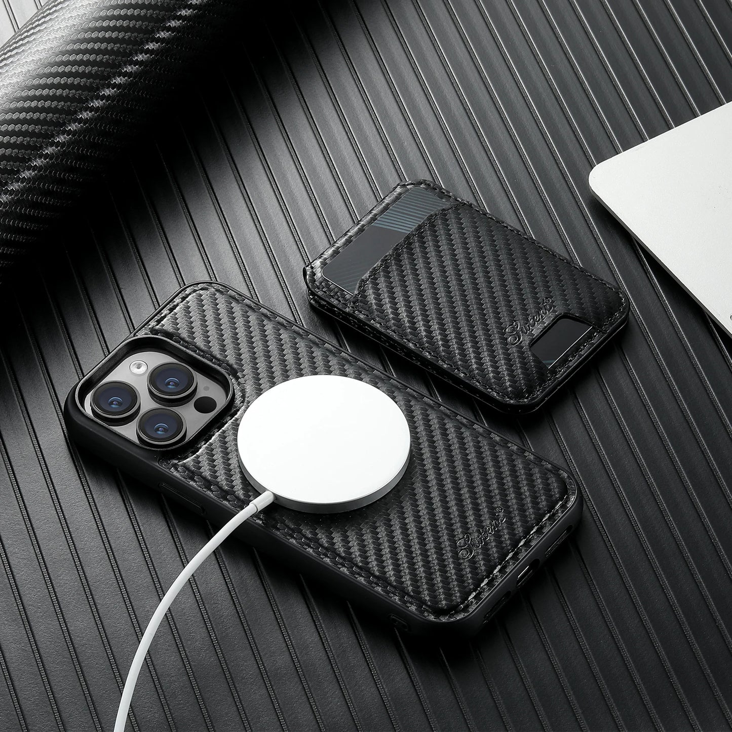 2 in 1 Carbon Fiber Wallet iPhone Case