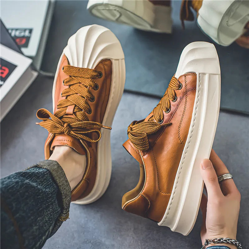 Wave Sole Leather Sneakers