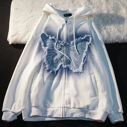 Butterfly Patchwork Zipped Hoodie