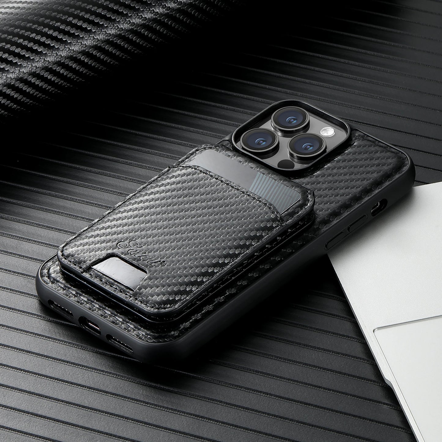 2 in 1 Carbon Fiber Wallet iPhone Case