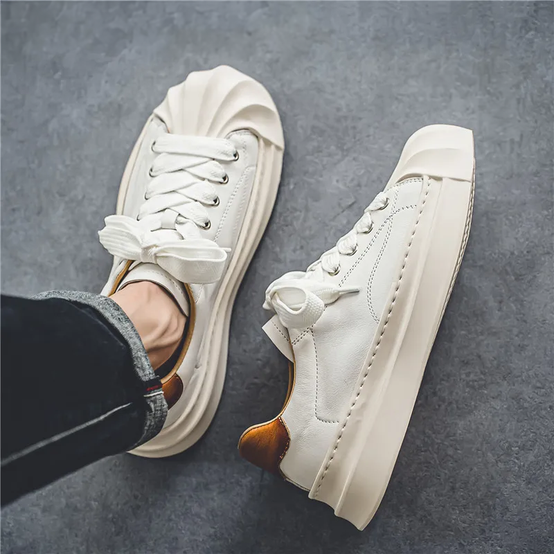 Wave Sole Leather Sneakers