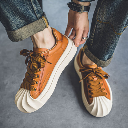 Wave Sole Leather Sneakers